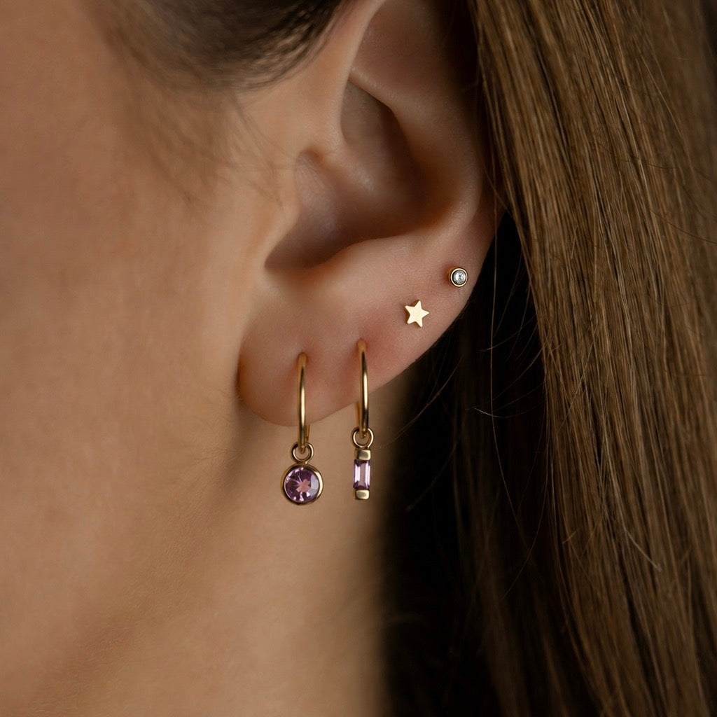 Pink Round Sapphire Gold Charm