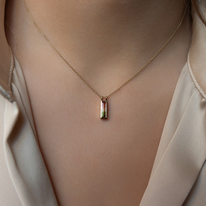 Watermelon Tourmaline & Gold Necklace