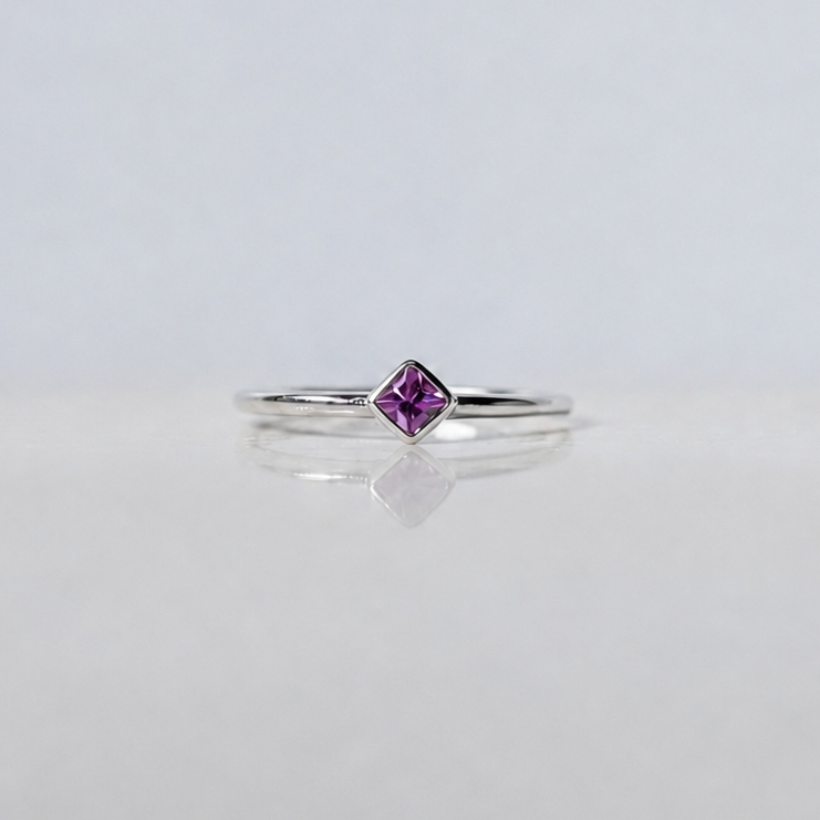 Pink Square Sapphire Gold Ring