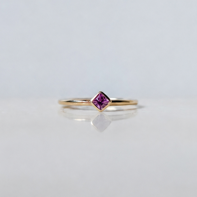 Pink Square Sapphire Gold Ring