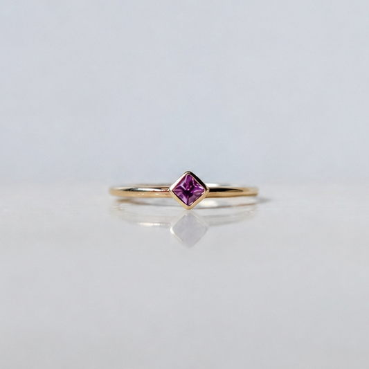 Pink Square Sapphire Gold Ring
