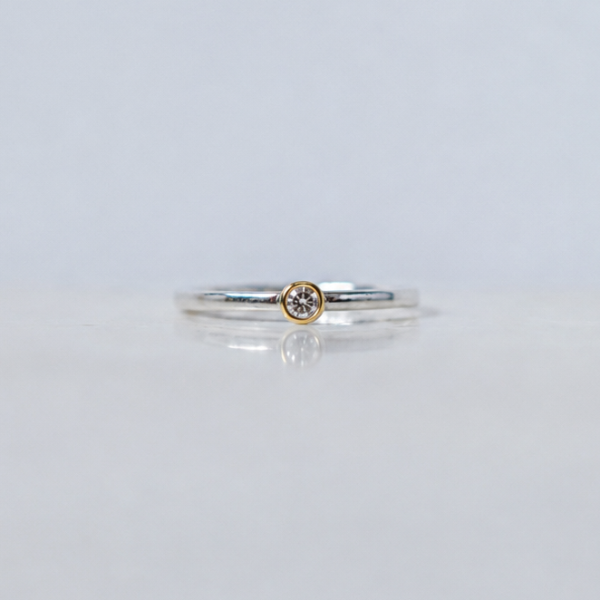 Round Diamond Mixed Metal Gold Ring