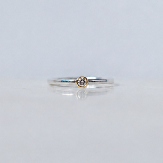 Round Diamond Mixed Metal Gold Ring
