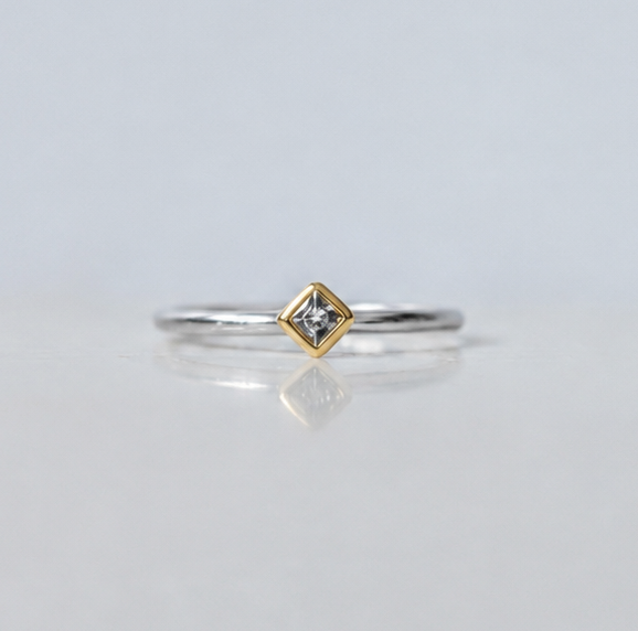 Square Diamond Mixed Metal Gold Ring